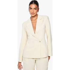 Breathable Blazers boohoo Womens Linen Fitted Wrap Front Blazer - Cream