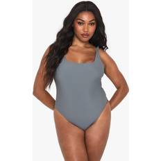 Sleeveless Swimsuits boohoo Womens Plus Square Neck Swimsuit - Grey