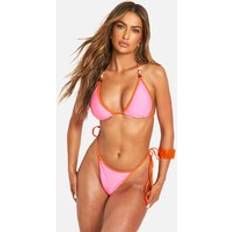 Pink - Sportswear Garment Swimwear boohoo Bead Trim Contrast Binding Triangle Bikini Top Tie Side Set - Pink