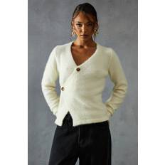 Beige - Women Cardigans Misspap Womens Asymmetric Eyelash Knit Long Sleeve - White