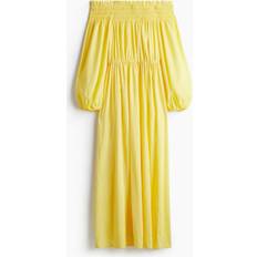 H&M Ladies Smock-Topped Off-The Shoulder Dress - Yellow