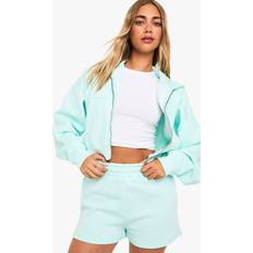 Green - Women Shorts boohoo Womens High Waist Sweatshort With Internal Drawcord - Green