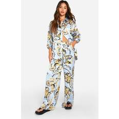 boohoo Paisley Satin Wide Leg Trouser - Blue