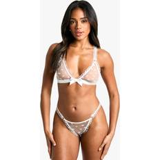 White - Women Lingerie Sets boohoo Ruffle Bow Trim Lingerie Set - White