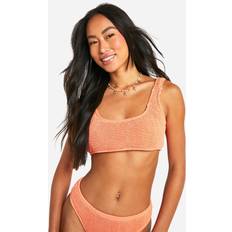 Orange Bikini Tops boohoo Premium Crinkle Scoop Bikini Top - Orange