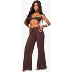 boohoo Linen Low Rise Beaded Beach Trousers - Brown