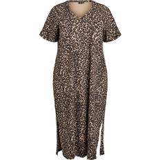 Zizzi Midikjoler Zizzi T-shirtkjole VDORIT Midi Dress - Brun/Sort