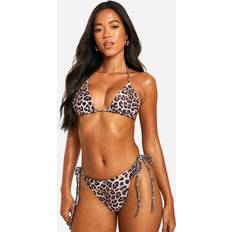 Bikini Sets boohoo Leopard Print Reversible Triangle Bikini Top Tie Set - Brown