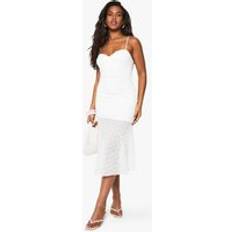 Midi Dresses - White boohoo Lace Strappy Ruched Midi Dress - White