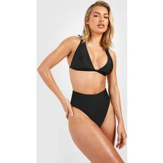 Bikini Sets boohoo Plain Tie Shoulder Triangle Bikini Top High Waist Set - Black