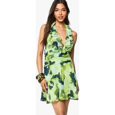 Fringes Dresses boohoo Abstract Ruffle Halterneck Mini Dress - Green