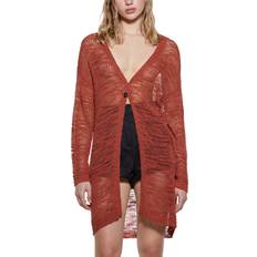 Orange - Women Cardigans SISLEY Textured Longline Cardigan - Beige