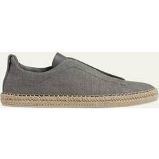 Grey - Men Espadrilles Zegna Triple Stitch Espadrilles en Lin et Cuir - Gris Chiné