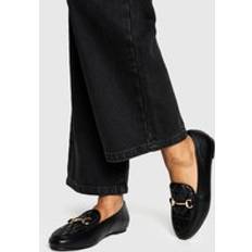 Wide Fit Low Shoes boohoo Womens Wide Fit Quilted Loafer - Black