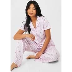 Pink Pyjamas boohoo Petite Gingham Check Cherry Print Short Sleeve Shirt Trousers Pyjama Set - Pink