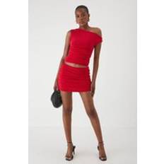 Skirts Misspap Ruched Waist Asymmetric Mini Skirt - Red
