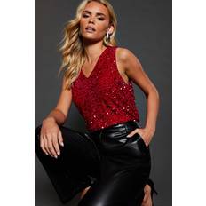 Sequins Tank Tops Dorothy Perkins Womens Tank Sequin Pink V Neck Sleeveless Cami Top