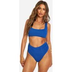 Natural Swimwear boohoo Premium Crinkle High Waisted Bikini Brief - Navy