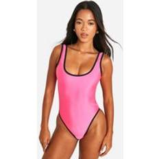 Pink - Sportswear Garment Swimwear boohoo Womens Contrast Binding Scoop Swimsuit - Pink