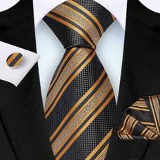 Men - Stripes Ties Shein Men's 8cm Black Gold Striped Necktie Tie Set