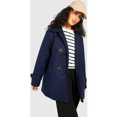 Blue - Wool Coats boohoo Toggle Detail Duffle Wool Look Coat - Navy