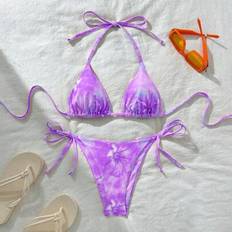 Purple Bikini Sets Shein Random Print Halter Tie Bikini Set - Sexy Summer