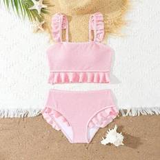 Shein Tween Girl Solid Color Camisole Bikini Top With Ruffle Trim