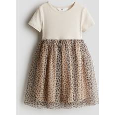 H&M Kjoler Børnetøj H&M Pige Creme Leopardmønstret Kjole Med Tylskørt
