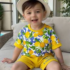 Children's Clothing Shein Baby Boy Casual Minimalist Round Neck Short Set - Lemon