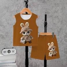 Children's Clothing Shein Young Boys Casual Cute Cartoon Rabbit Print Tank Top Shorts - Summer