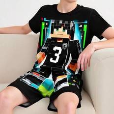 Children's Clothing Shein Tween Boy Summer Luminous Print Elastic Knit Shorts - Visible Under UV Light