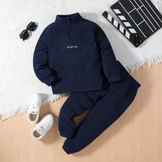 Shein Young Boy Front Zipper Letter Embroidered Pants Set