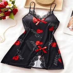 Shein Sexy Nightgown Letter Heart Bow Lace Print - Multicolor