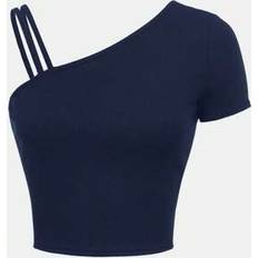 Children's Clothing Shein Teen Girls Solid Ribbed Asymmetric Shoulder Straps Short Sleeve T-Shirt