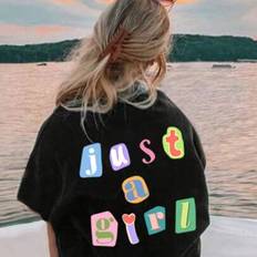 Children's Clothing Shein Girls Oversized English Print Crew Neck Short Sleeve - Black