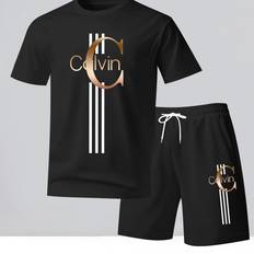Ventilerande Kostymer Temu Men's Casual Sportswear Set Fashion Print T-shirt Loose Fit Breathable Jogger Pants