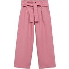 Pink Trousers Mango Cotta Linen Blend Palazzo Trousers - Pink