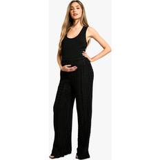 Black Maternity & Nursing Wear boohoo Womens Maternity Textured Crinkle Wide Leg Trousers Black