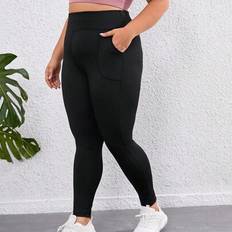 Shein Plus Size Solid Color Sports Yoga Pocket Leggings