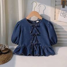 Blouses & Tunics Children's Clothing on sale Shein Elegant Summer Butterfly Decor Half Sleeve Crew Neck Blouse Top - Cute