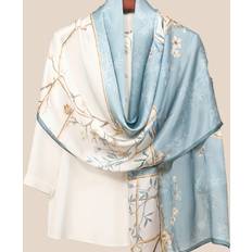Ventilerande Halsdukar & Sjalar Temu Elegant 100% Satin Scarf Printed Shawl - Light Blue/Golden