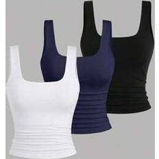 Pleats Tank Tops Shein Plus Size Solid Color Pleated Camisole - 3pcs