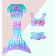 Red Bikinis Children's Clothing Shein Girls Toddlers Swimwear Fish Scale Print Set - Mermaid Tail