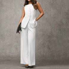 Shein Solid Color Round Neck Single-Breasted Vest And Pants - W