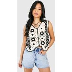 Florals Outerwear boohoo Petite Floral Crochet Knitted Waistcoat - White
