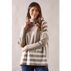 Viscose Capes & Ponchos Wallis Womens Striped Roll Neck Poncho Long Sleeve - Mocha Viscose