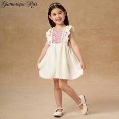 Children's Clothing Shein Girls Casual Vacation Printed Tassel Patchwork Cap Sleeve Dress
