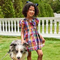 Children's Clothing Shein Young Girl Elegant Urban Plaid Puff Sleeve Trim Dress - Tween