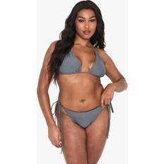 Grey Bikini Bottoms boohoo Plus Tie Side Triangle Bikini Bottoms - Grey