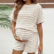 Shein 2pcs Maternity Striped Round Neck Short Set